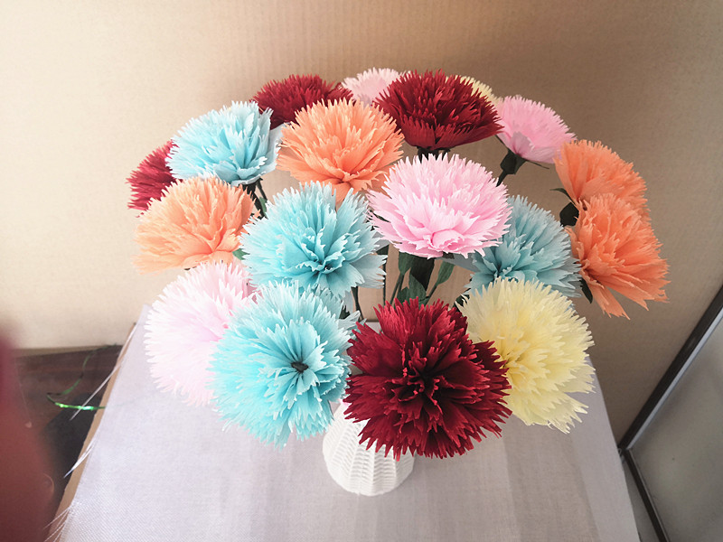 纸艺成品康乃馨皱卷纸手工diy皱纹纸艺花母亲节送老师长辈手工花