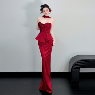 新中式红色抹胸晨袍女新娘订婚礼服裙2026新款高级感出阁宴敬酒服