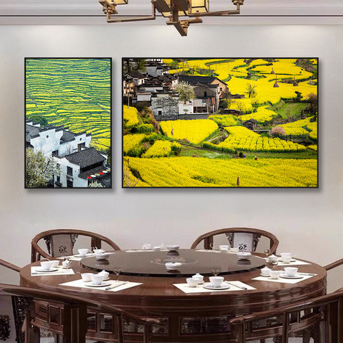江西风景装饰画婺源篁岭土菜馆包厢民宿旅店挂画油菜花梯田壁画