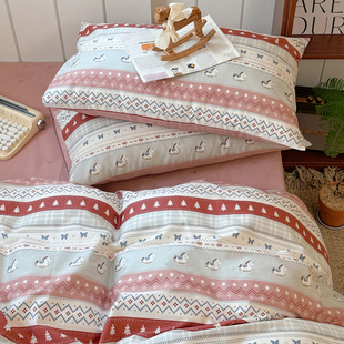 红运小马 2.0米费尔岛风单双人纯棉学生被罩定做 全棉斜纹被套1.5