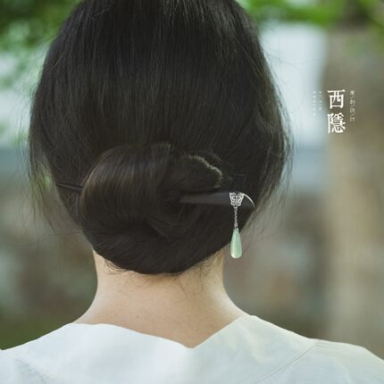 蝶梦记|925纯银立体蝴蝶玛瑙玉水滴流苏简约黑檀木盘发长短簪15CM