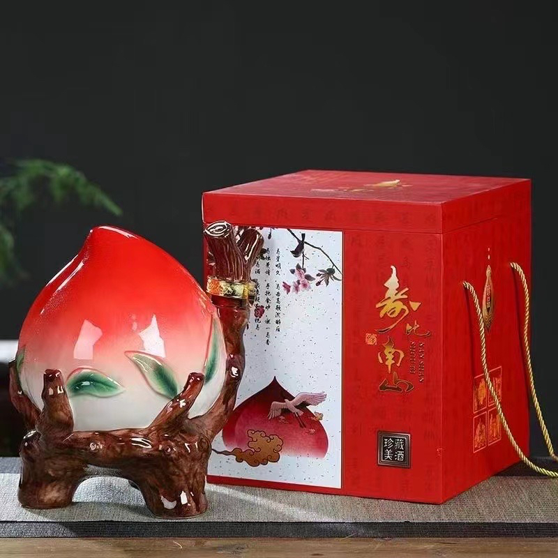 景德镇寿桃陶瓷储存密封酒壶