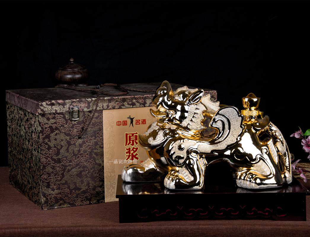 高档陶瓷酒瓶五斤装麒麟酒瓶 5斤装磨砂金貔逑酒瓶 酒具 摆件