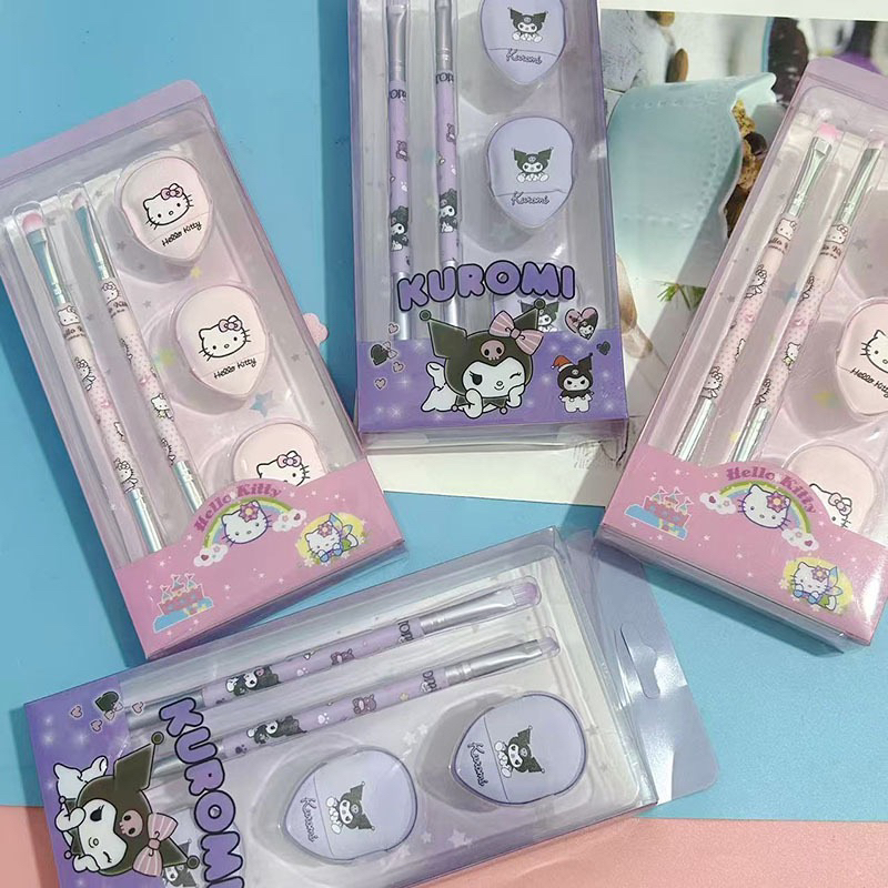 kt猫库洛米拇指粉扑化妆刷套装眉刷唇刷海绵气垫粉扑粉饼扑美妆蛋