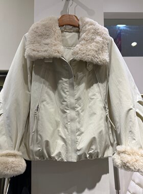 毛领短款羽绒服女冬季保暖白色翻领拉链外套90鹅绒派克服2026新款