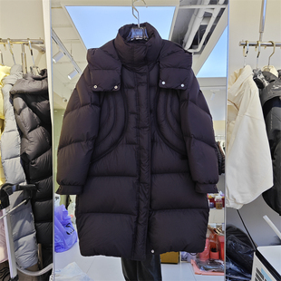 2025冬新款90白鸭绒羽绒服女中长款连帽宽松显瘦百搭时尚减龄保暖
