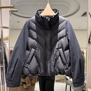 韩版立领拼接袖90鸭绒羽绒服女黑色保暖面包服冬季外套2026冬新款