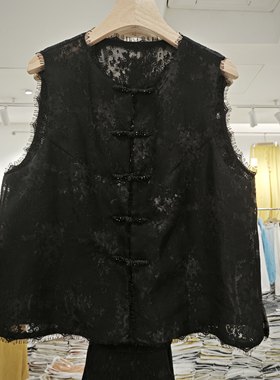 新中式盘扣蕾丝马甲女夏季外穿