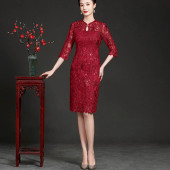 2026新款 蕾丝旗袍高贵喜庆妈妈结婚喜婆婆婚宴礼服高端连衣裙春季