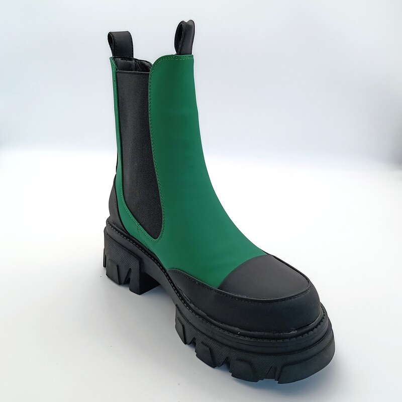 2024 SPRING AND AUTUMN EUROPEAN AND AMERICAN SHORT SINGLE BOOTS TEMPERAMENT ELASTIC BAND BIG TOE THICK BOTTOM COLOR-BLOCKED CHELSEA BOOTS PEDICURE MARTIN BOOTS