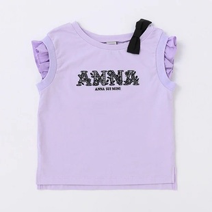 口罗纹短袖 女童紫色黑色绣花袖 T恤1209 SUI夏季 日本原单大牌ANNA