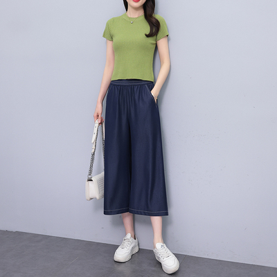丹宁蓝天丝软牛仔阔腿裤女夏薄款