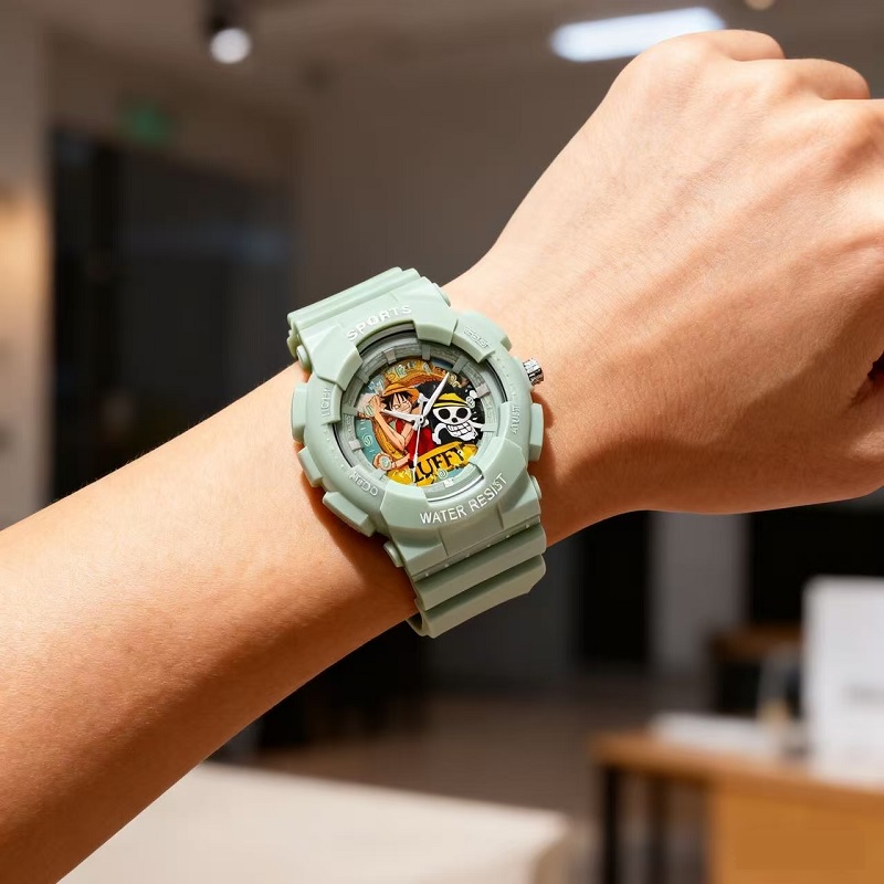韩版ins风高颜值学生运动手表男海贼王联名同款防水电子石英表女