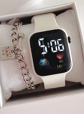 蓝色星球手表女款ins风高颜值学生儿童女孩新款防水方形电子表男