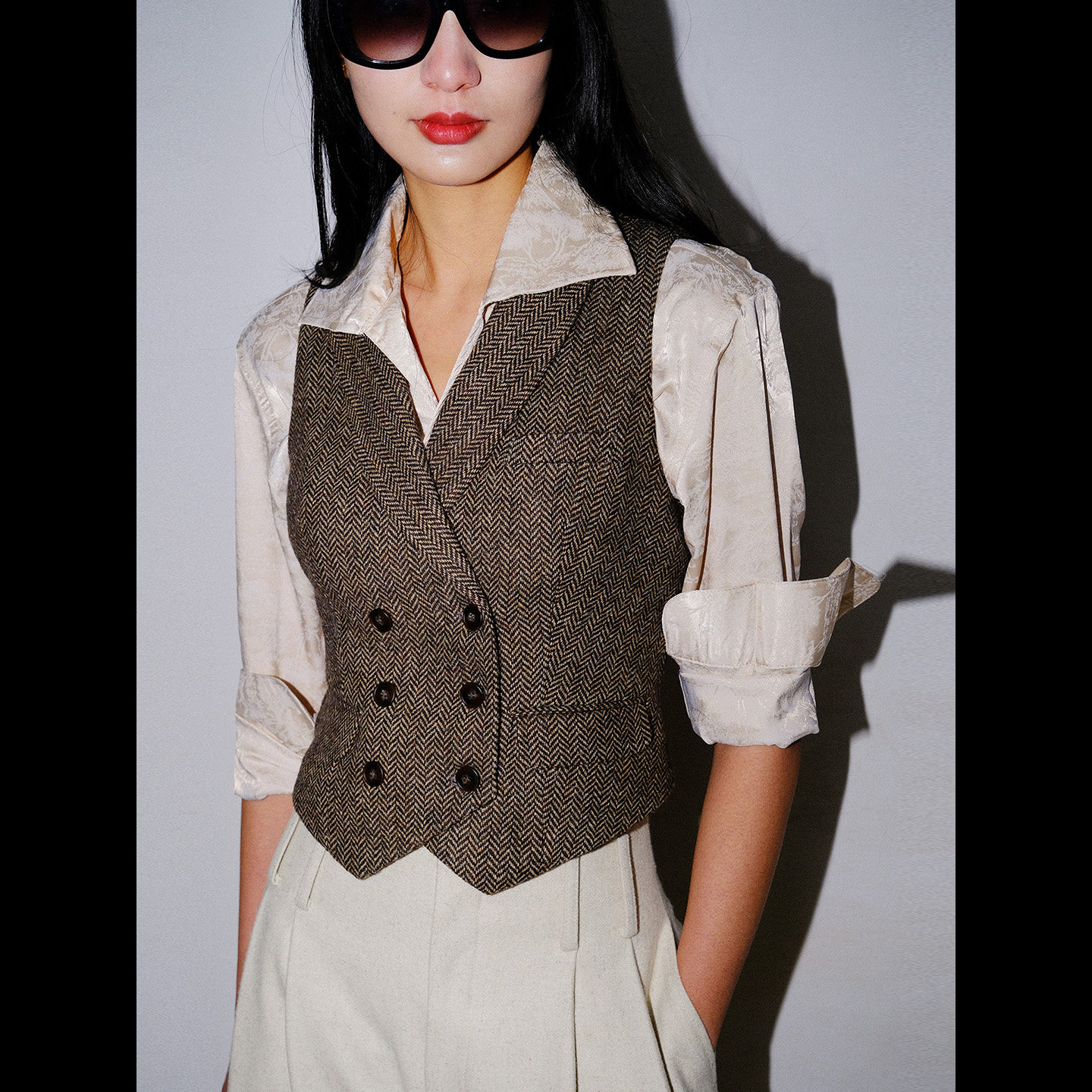 LISAYU免烫衬衣羊毛通勤马甲直筒裤两件套装职业装三件套装春秋