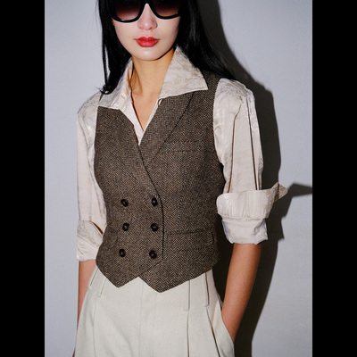 LISAYU免烫衬衣羊毛通勤马甲直筒裤两件套装职业装三件套装春秋