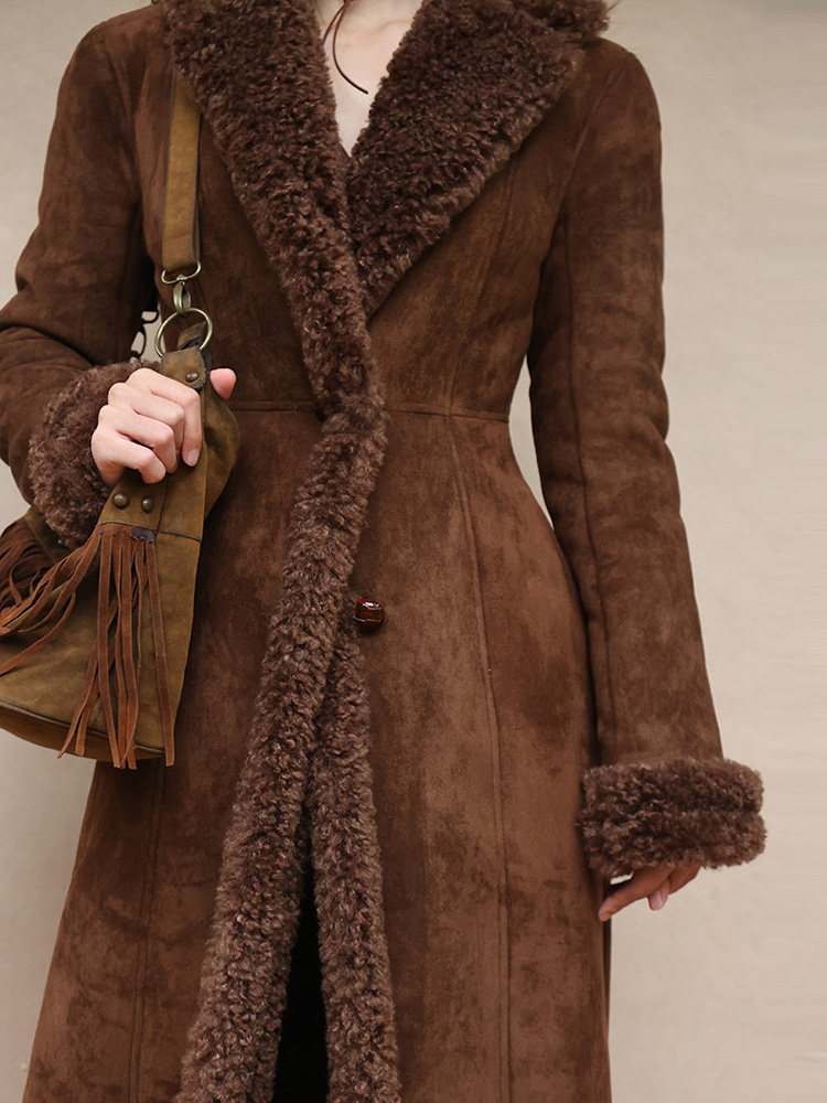 修身皮毛大衣加厚长款大衣毛绒原创皮毛一体大衣波西米亚大衣