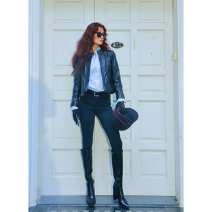 真皮羊皮衣机车皮衣全羊皮西装 复古欧美紧身夹克外套 外套秋冬修身