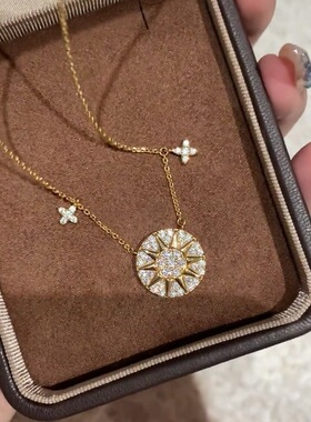 意大利中古八芒星罗盘超闪镶钻项链轻奢高端小众级感复古锁骨颈链