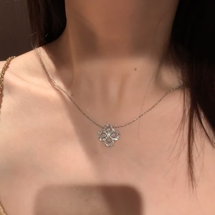 法式四叶草项链loop马眼镶满水晶钻轻奢高端小众级感复古锁骨颈链