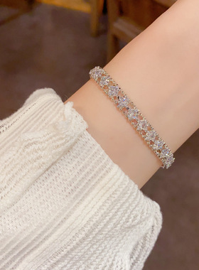 欧美复古镶满钻锆石几何手链轻奢高端小众级设计感精致百搭超闪潮
