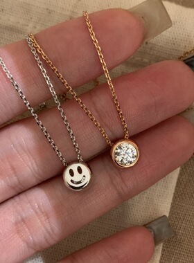 法式复中古幸运泡泡镶钻锆石笑脸项链轻奢高端小众级精致百搭颈链