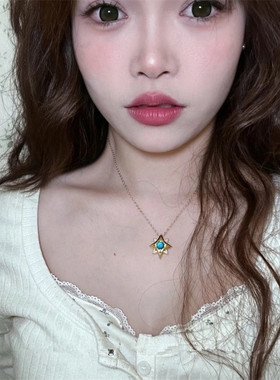 人海星芒蓝色托帕石复古镶钻锆石项链轻奢高端小众级感百搭锁骨颈