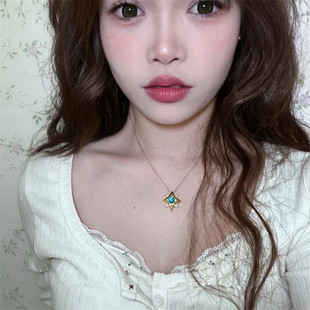 人海星芒蓝色托帕石复古镶钻锆石项链轻奢高端小众级感百搭锁骨颈