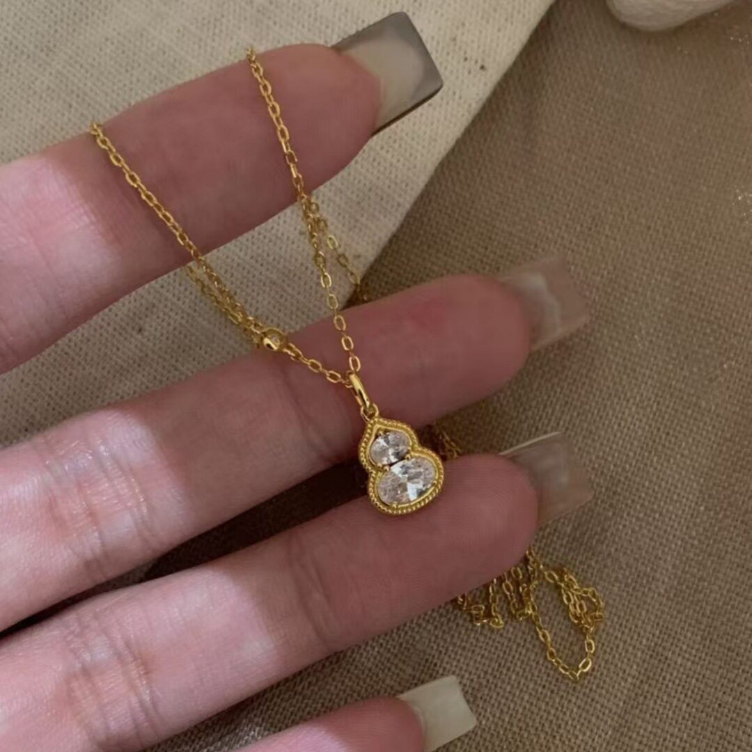法式复中古镶钻锆石福禄葫芦项链高端轻奢小众级感精致百搭锁骨颈