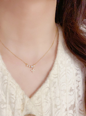 欧美复古镶钻锆石珍珠项链芒星超闪轻奢高端小众级设计感精致颈链