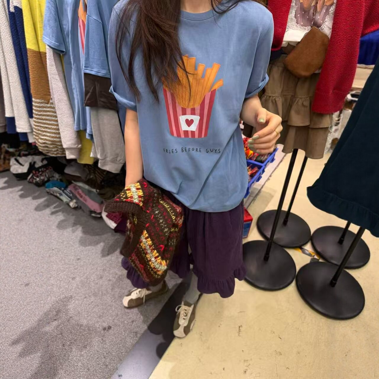 韩版薯条爱心印花减龄短袖t恤女2026新款欧洲站休闲打底衫上衣潮