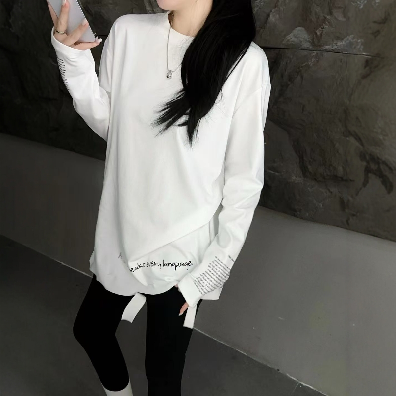 秋冬欧洲站时尚百搭破洞t恤女潮