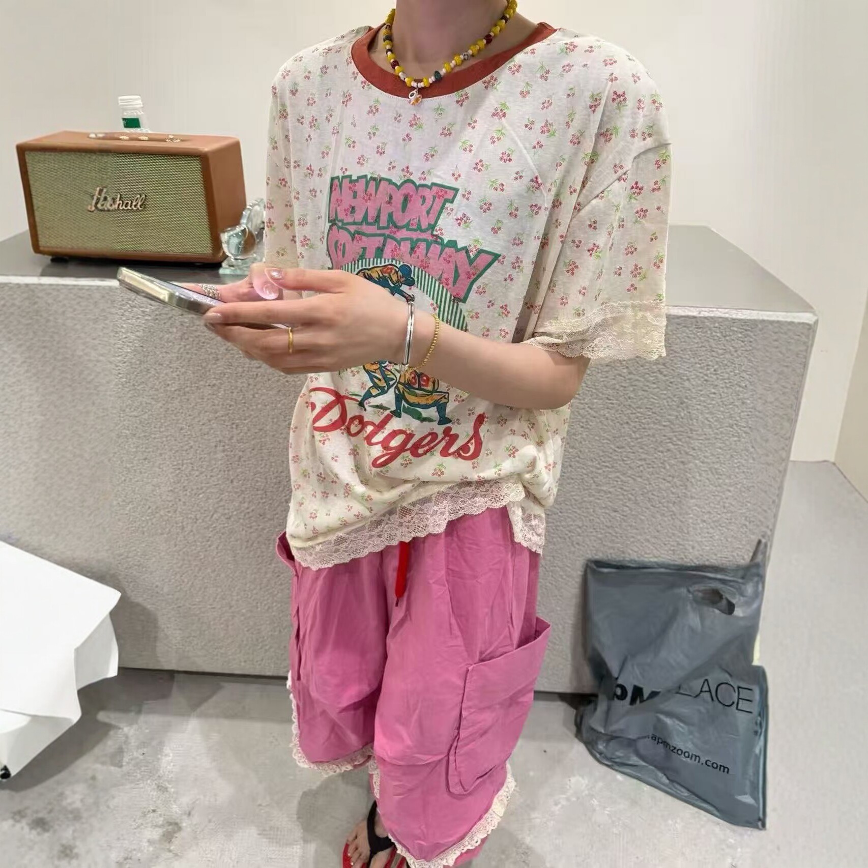 韩国东大门碎花短袖t恤女2026夏季新款欧洲站棒球印花洋气上衣潮