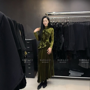 立领盘口拼蕾丝袖丝绒提花新中式国风衬衫女2026早春减龄显瘦衬衣