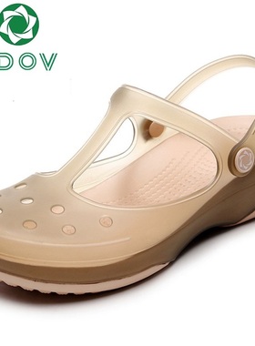 春季洞洞鞋女包头纯色凉拖鞋白色护士沙滩鞋软底坡跟防滑学生拖鞋