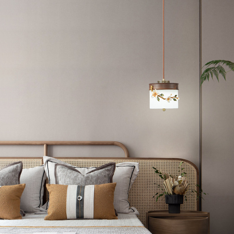 黑胡桃木射灯单头小吊灯具现在简约创意个性主卧室柜长线床头吊灯