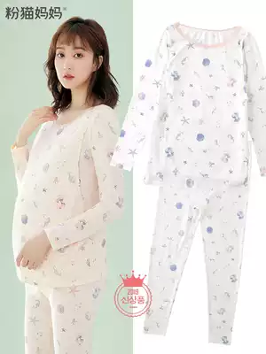 Pregnant women autumn clothes sanitary pants set pure cotton postpartum cotton thin section late pregnancy large size breastfeeding fever clothing winter