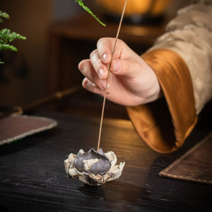 中式禅意莲花香插景德镇手工粗陶复古香座茶桌玄关装饰摆件侘寂风
