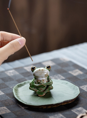 陶瓷青蛙 景德镇手工可爱小青蛙线香香插茶宠禅禅意香炉 招财摆件