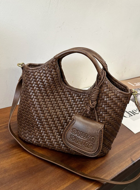 SELIN WEISS新款时尚百搭女包潮流编织手提包菜篮子包单肩斜挎包