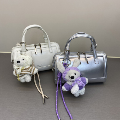 2026新款时尚油蜡皮保龄球包包小众设计手提枕头包链子单肩斜挎包