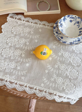 绣花蕾丝餐垫法式白色简约高级感桌旗餐巾杯垫多用途防尘盖巾桌布