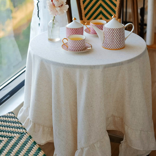 法式荷叶边桌布花园阳台圆桌布