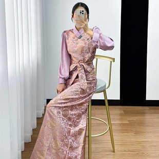 新款博拉西藏服长裙女民族气质藏族传统服装时尚百搭藏式提花藏装