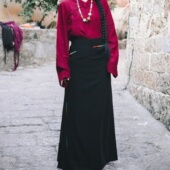 服装 刺绣半身裙女士锅庄裙民族舞蹈藏族一片显瘦藏装 裹裙 新款 藏式