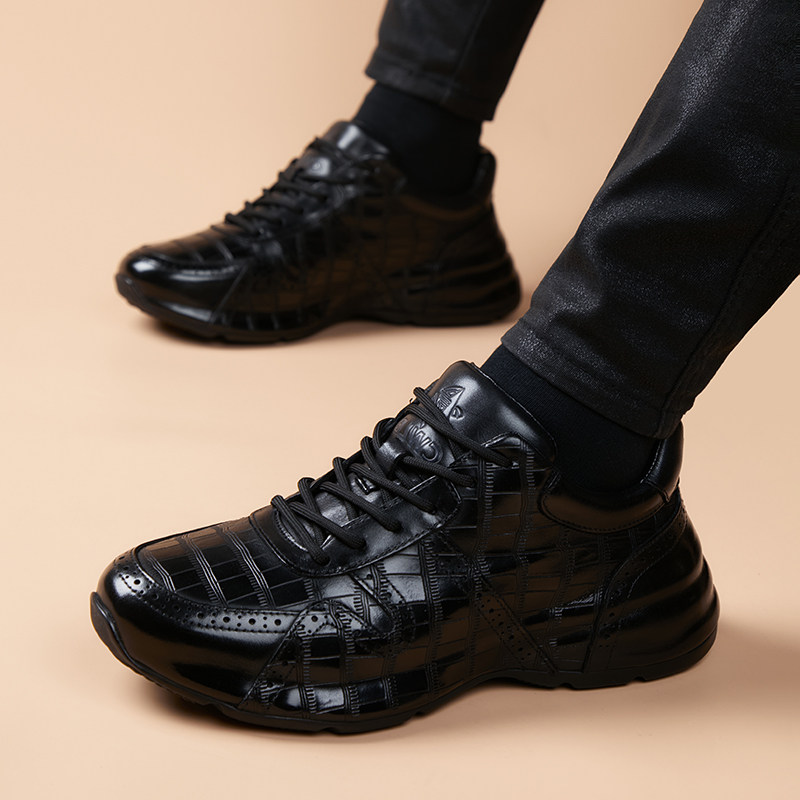 头层牛皮厚底男士青年休闲运动增高百搭英伦风轻奢潮流时尚皮鞋男