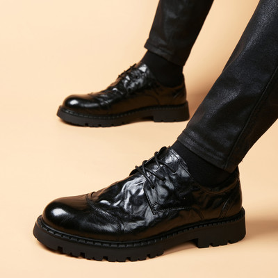 商务皮鞋男士春季真皮头层牛皮休闲正装德比鞋英伦风高档轻奢男鞋