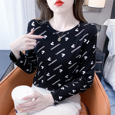 纯棉圆领打底衫女修身长袖上衣