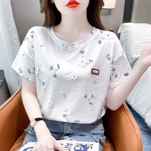 碎花纯棉白色t恤女短袖夏