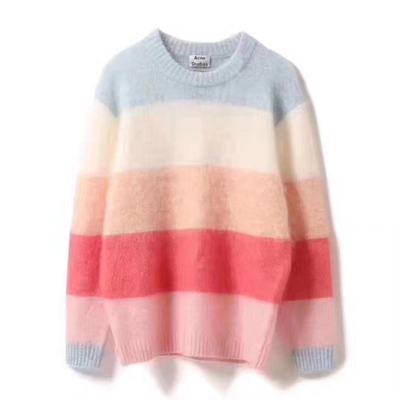 棕色条纹粉色条纹马海毛套头慵懒风毛衣针织衫